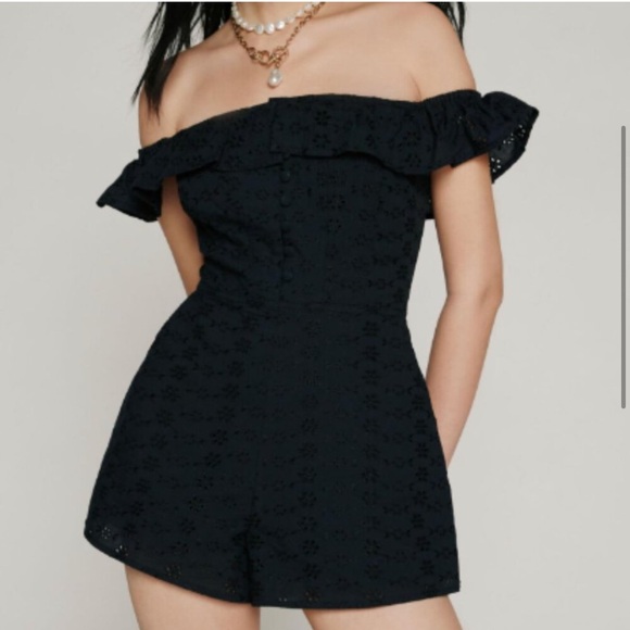 NWOT Urban Outfitters Kimchi Blue Jeena Eyelet Off-the-shoulder Romper - Picture 2 of 8